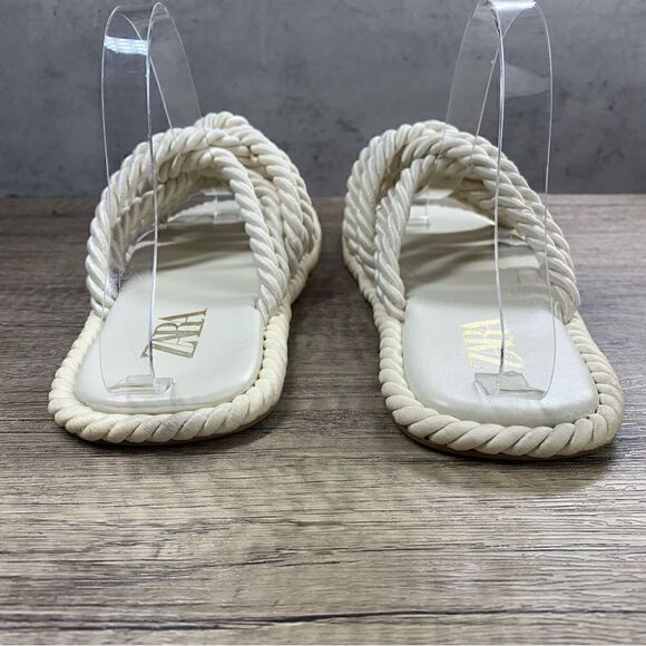 Zara~Women’s~Low Heel Knotted Sandals Ecru~Size  EU 42/US 11 - Picture 4 of 9
